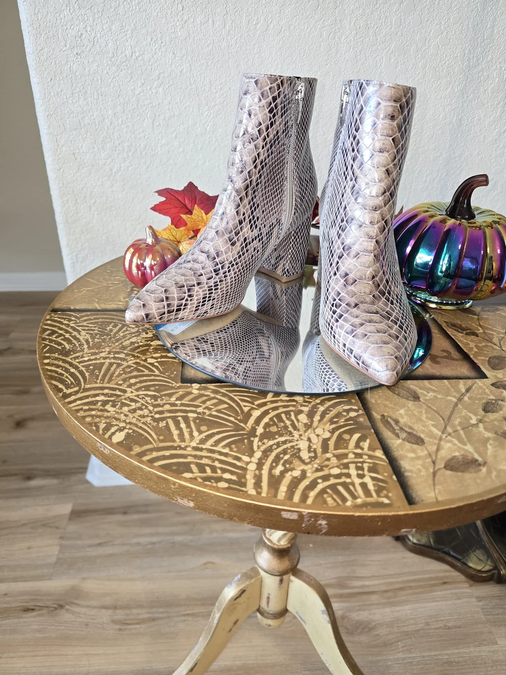 Marc Fisher Taupe Snake-Embossed Pointed Toe Ankle Booties